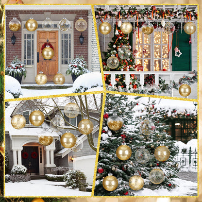 Wettarn Set of 8 Transparent Large Christmas Ball Ornaments 6 Inch Glitter Hanging Plastic Balls Christmas Tree Decorations for Lawn Yard Party with Exquisite Filling Decoration (Charming Gold)