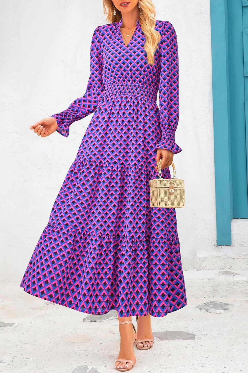 PRETTYGARDEN Women's Floral Maxi Dress 2025 Fall Long Sleeve V Neck Casual A Line Long Flowy Boho Party Dresses