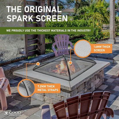 Good Directions 782 Heavy Duty Fire Pit Spark Screen Square Cover with Mesh, Handle and Lifter, 30" Square, Black, Patio, Lawn & Garden