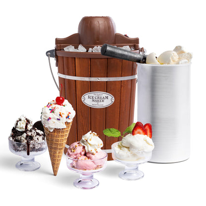 Nostalgia Electric Ice Cream Maker - Old Fashioned Soft Serve Ice Cream Machine Makes Frozen Yogurt or Gelato in Minutes - Fun Kitchen Appliance - Vintage Wooden Style - Light Wood - 4 Quart