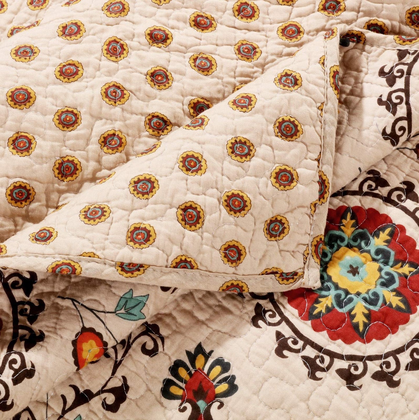 Greenland Home Andorra 100% Cotton Reversible Suzani Quilt Set, King/California King (3 Piece)