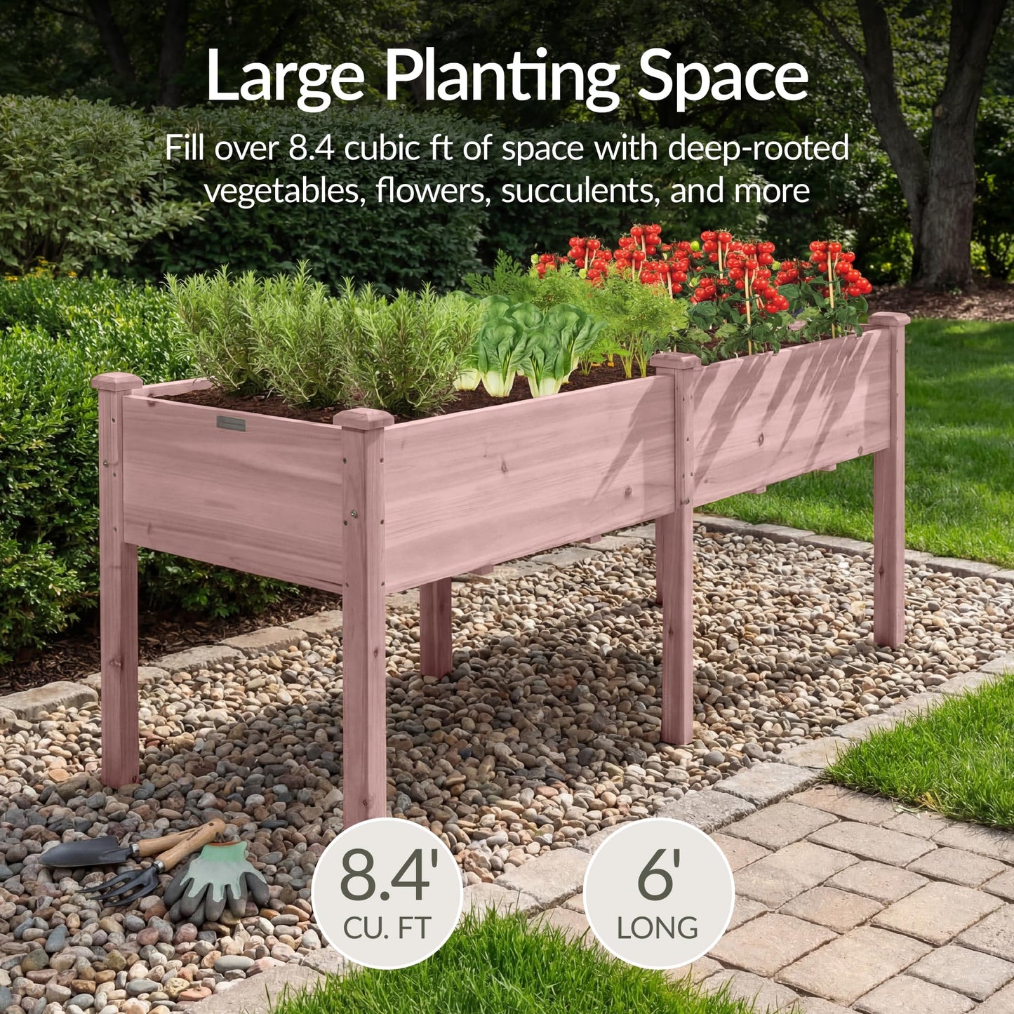 Best Choice Products 72x24x30in Raised Garden Bed, Elevated Wood Planter Box Stand for Backyard, Patio, Balcony w/Divider Panel, 6 Legs, 300lb Capacity - Pink