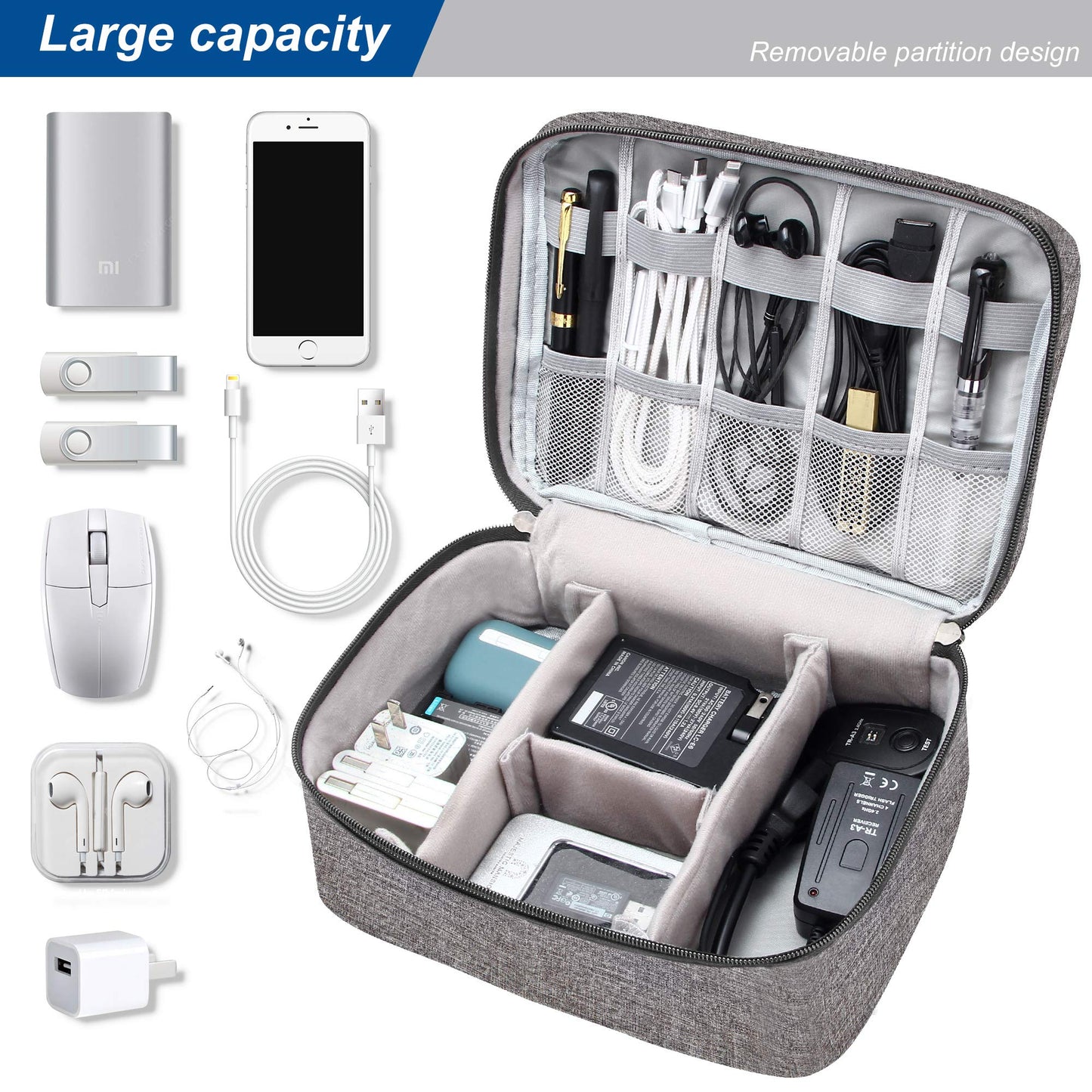 Electronics Organizer Travel Universal Cable Organizer Bag Waterproof Electronics Accessories Storage Cases for Cable, Charger, Phone, USB, SD Card, Hard Drives, Power Bank, Cords