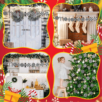 Qunclay 36 Pcs Christmas Candy Hanging Ornaments Wooden Christmas Tree Decorations Black and White Xmas Peppermint Lollipop Ornament Set for Holiday Birthday Party Decoration Supplies Crafts Gifts