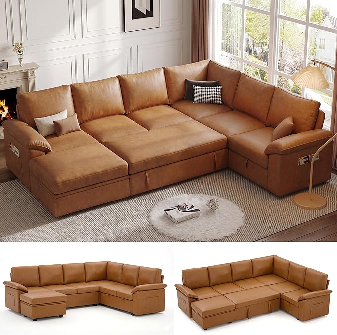 108 Inch Faux Leather Modular Sectional Sofa