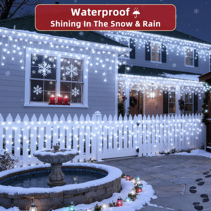 1332 LED 132ft Christmas Lights with 296 Drops, 12 Lighting Modes Cool White Christmas Decoration Twinkling Lights Dimmable, Timer Outdoor Waterproof Fairy Lights for Indoor Garden House Eaves Roof