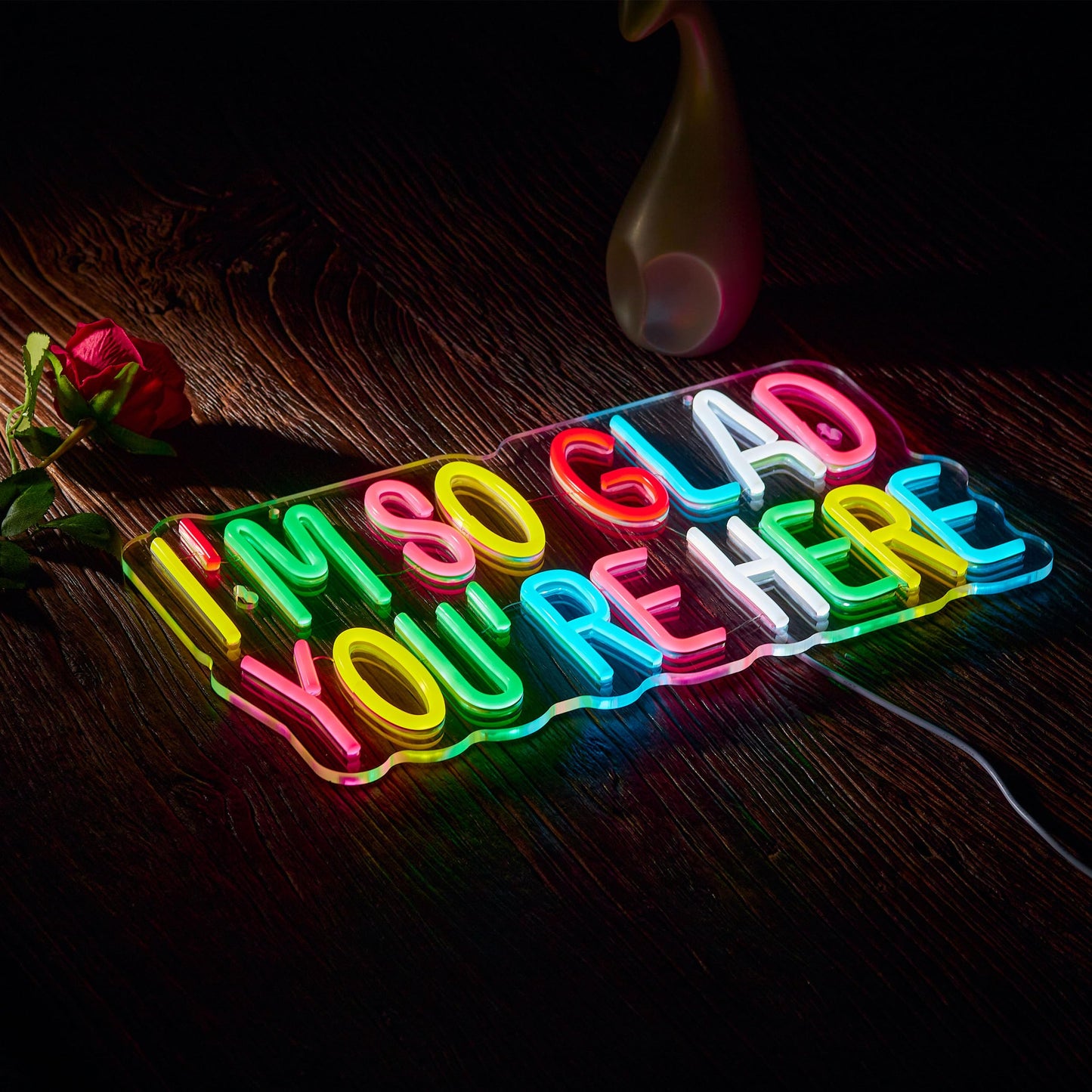 I'm So Happy You're Here Neon Sign for Wall Décor Dimmable LED Neon Light USB Powered Neon Art Signs Decor