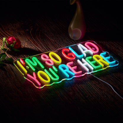I'm So Happy You're Here Neon Sign for Wall Décor Dimmable LED Neon Light USB Powered Neon Art Signs Decor