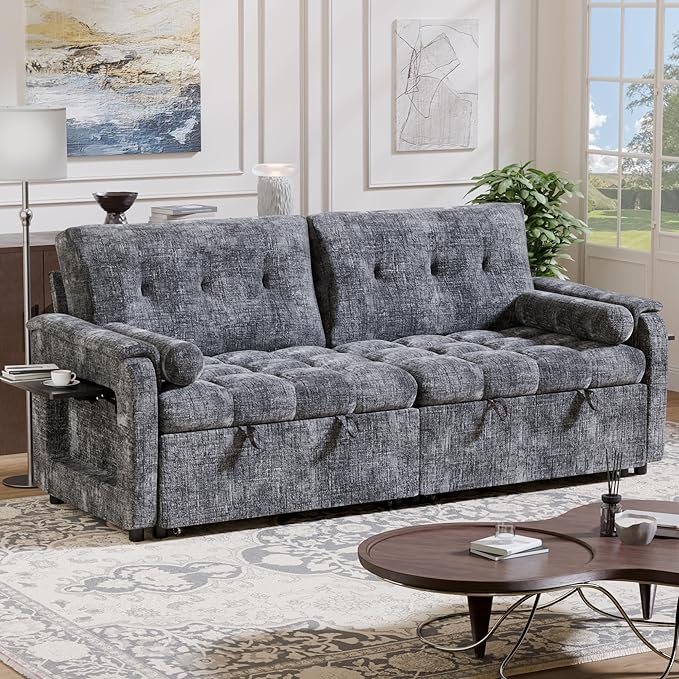 Convertible Sleeper Sofa Bed, 86 Inch Chenille Pull Out Couch