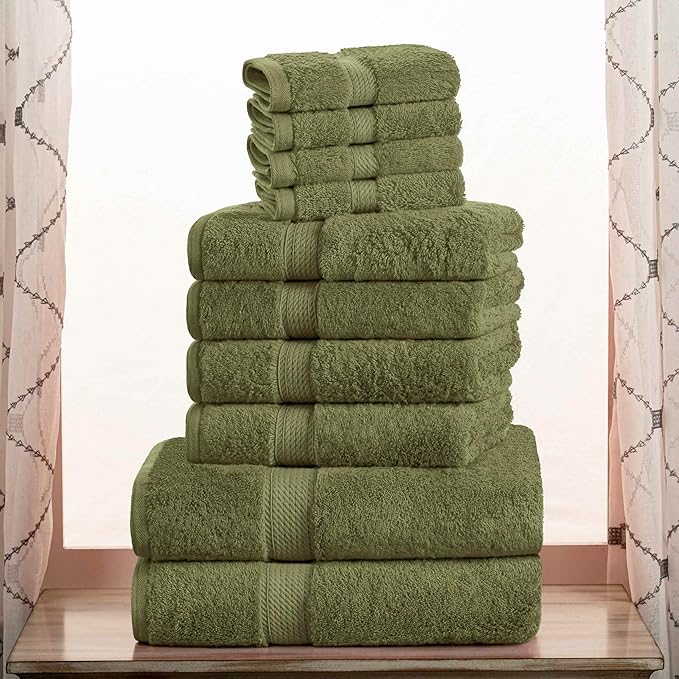 Superior Egyptian Cotton Solid Towel Set, Washcloths 13” x 13”, Hand Towels 20”