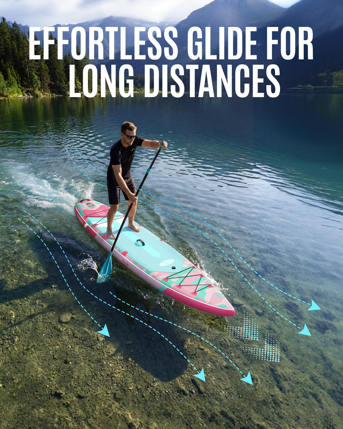 ZLX 11'6" Extra Wide Inflatable Paddle Board, Touring Stand Up Paddleboard, Fast-Tracking SUP for Long-Distance, Stable Center Fin, Portable Backpack & Accessories for Adults, 500lb/3 People/Family