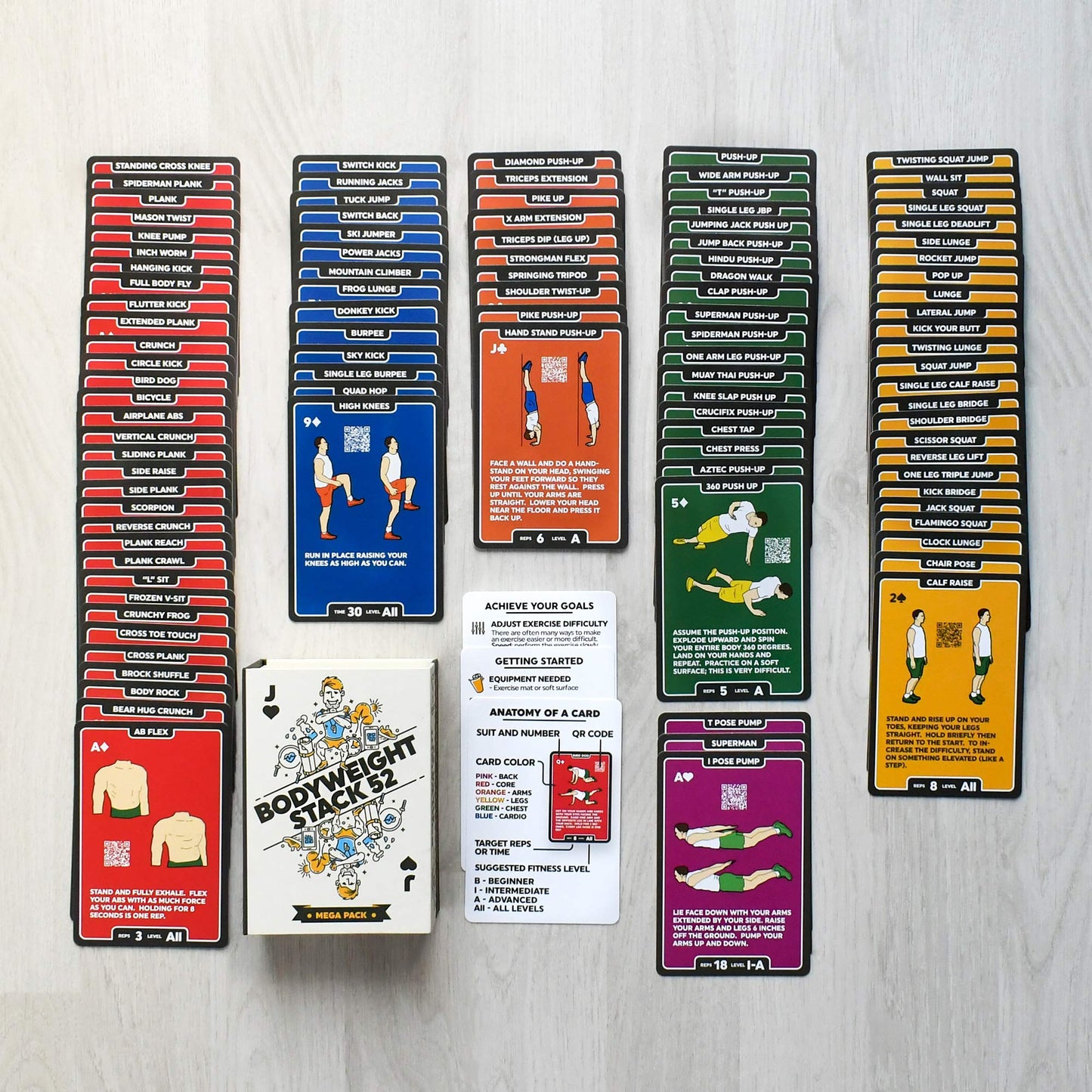 Stack 52 Bodyweight Exercise Cards: Workout Playing Card Game. Designed by a Military Fitness Expert. Video Instructions Included. No Equipment Needed. Burn Fat Build Muscle. (Bodyweight Mega Pack)