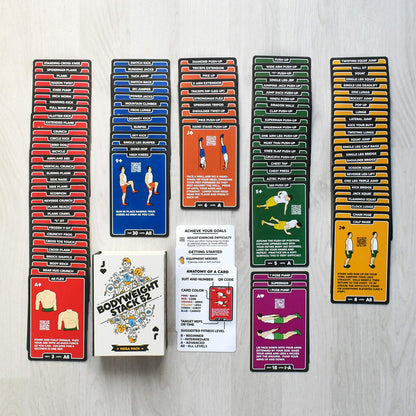 Stack 52 Bodyweight Exercise Cards: Workout Playing Card Game. Designed by a Military Fitness Expert. Video Instructions Included. No Equipment Needed. Burn Fat Build Muscle. (Bodyweight Mega Pack)