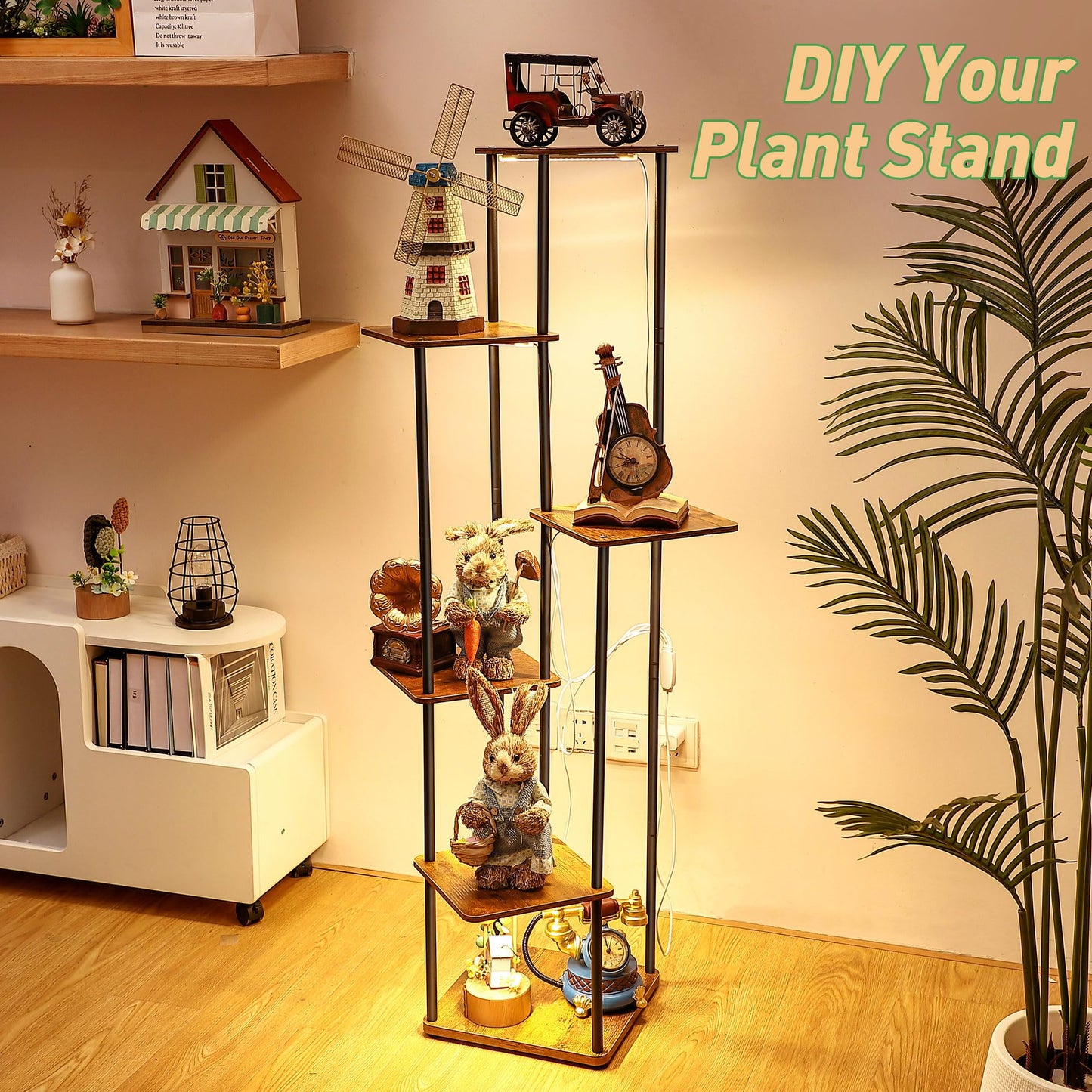 Dreyoo Plant Stand with Grow Light Indoor, 6 Tier 6 Potted Sturdy Metal Plant Shelf, Multiple Plant Holder Tall Plant Ladder for Display Plant Flower Corner Living Room Office (Black, Brown)