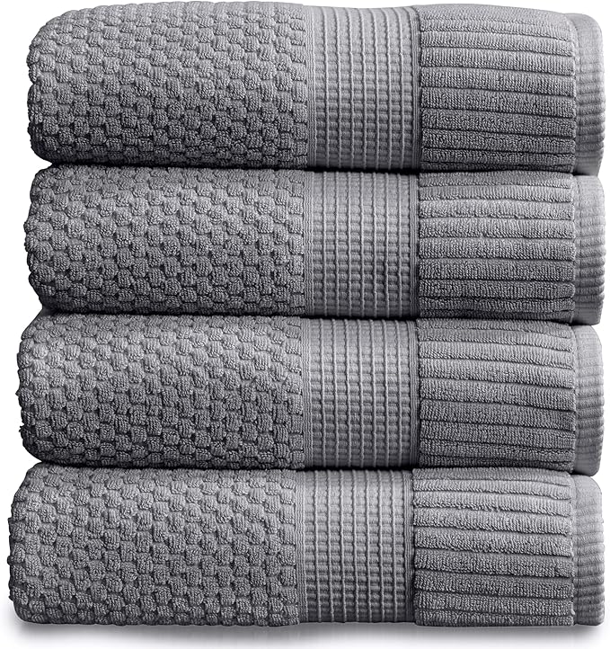 NY Loft 100% Cotton Bath Towel Set of 4 | Grey Towels | Oeko-TEX® Standard 100