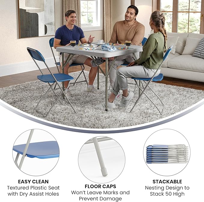 Flash Furniture Hercules Series Plastic Folding Chair - Blue - 6 Pack 650LB Weight Capacity Comfortable Event Chair-Lightweight Folding Chair