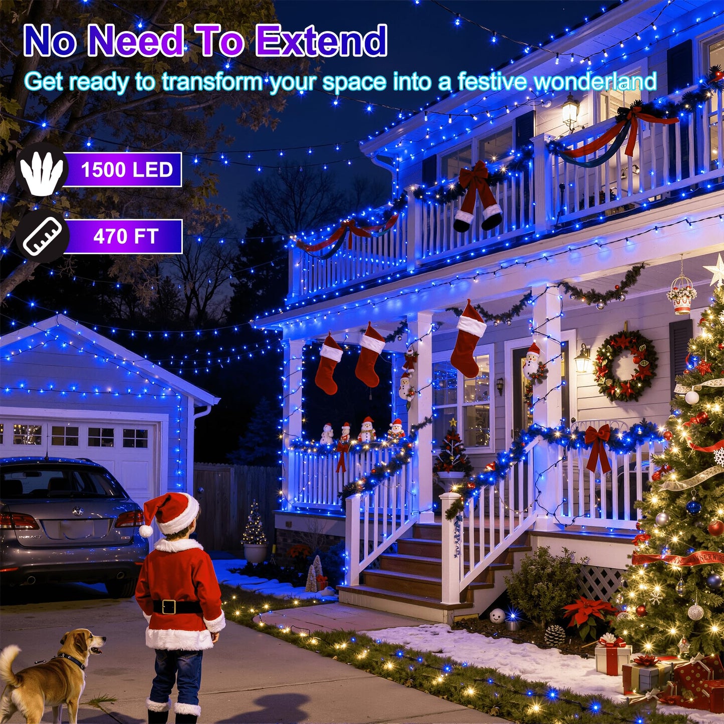 XIKENGSHQ 1500LED Christmas Lights Outdoor Use, 470ft 12 Modes Blue LED String Lights with Timer Dimmable, Waterproof Christmas Tree Lights for Xmas Patio Yard Fence Balcony Garden Party Decor Blue