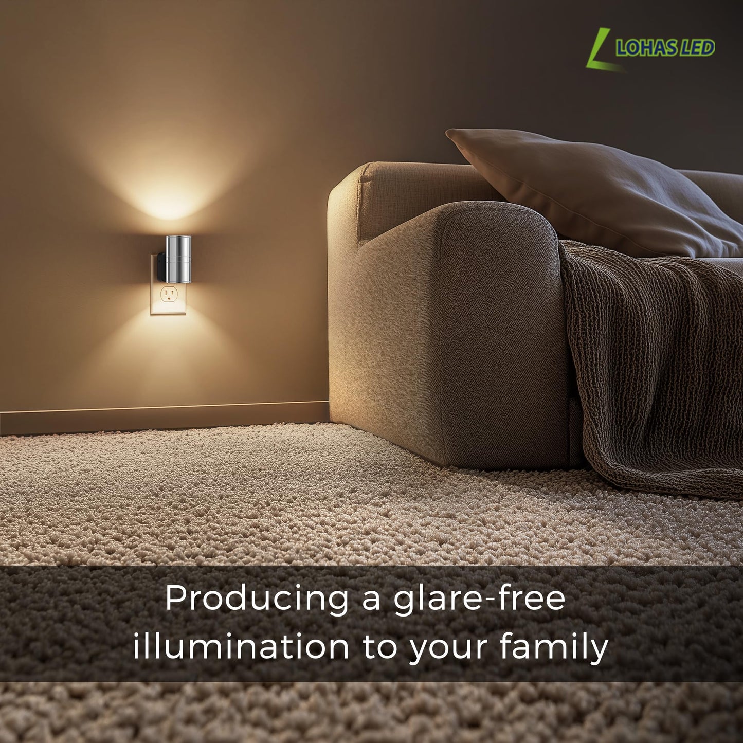 L LOHAS LED Night Light, Night Lights Plug into Wall, Smooth Silver Glossy Plating Metal-Shade Nightlights, Light Sensor, Soft White 3000K, Dimmable Nightlight Plug in for Hallway Bedroom,2 Pack