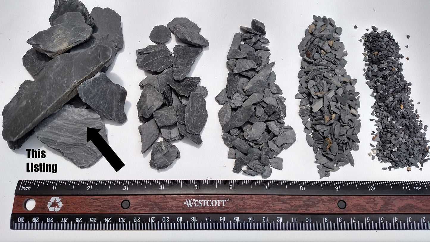 Natural Slate Stone 1 to 3 Inches - USA Sourced and Packaged for Aquascaping Aquariums, Terrariums, Paludariums, Reptile Enclosures, Wargaming, Models, Mosaic Art, Miniature Fairy Gardens (2lbs Grey)
