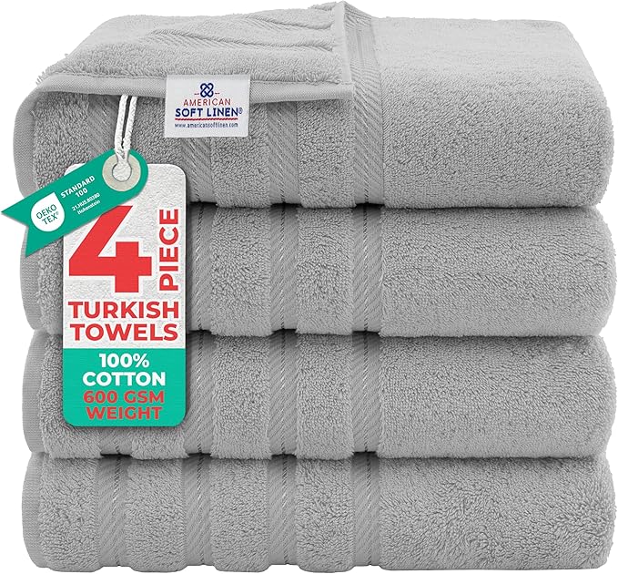 American Soft Linen Luxury 4 Piece Bath Towel Set, 600 GSM 100% Cotton Turkish