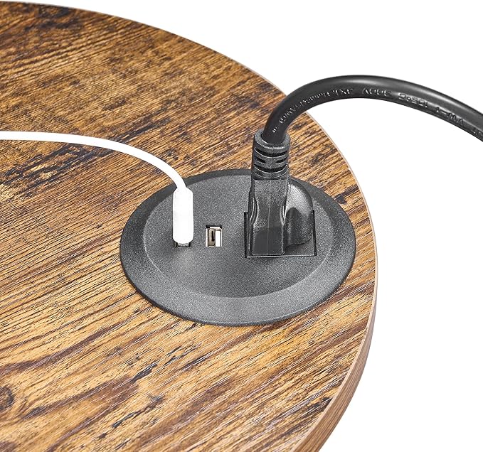 BEWISHOME Round End Table with Charging Station, Side Table Accent Nightstand