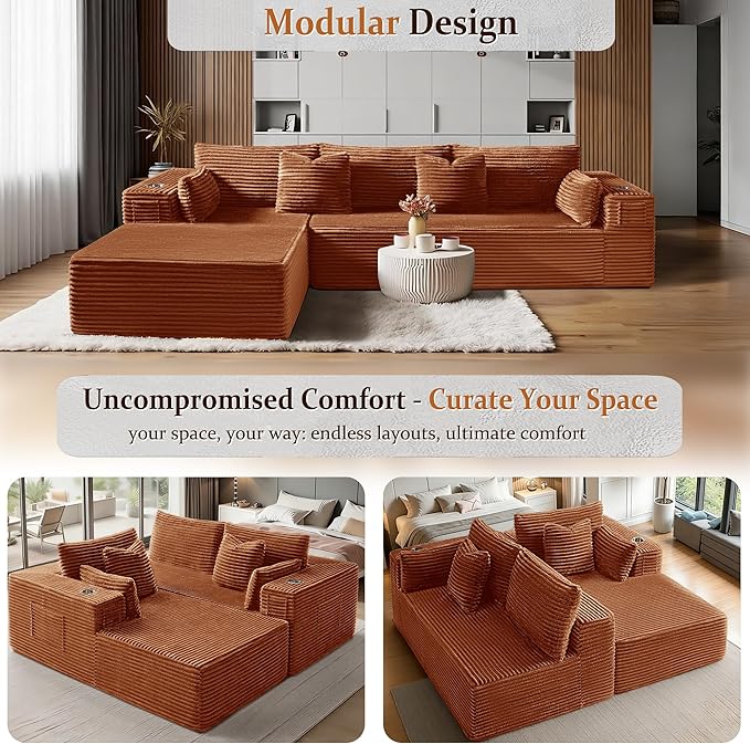 108" Cloud Sectional Couch, Comfort L Shaped Boneless Couch