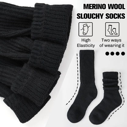 EBMORE Womens Black Merino Wool Slouchy Boot Socks Thermal Warm Winter Thick Scrunch Slouch Cozy Crew Gifts Socks 4 Pairs Stocking Stuffers(Black,M)