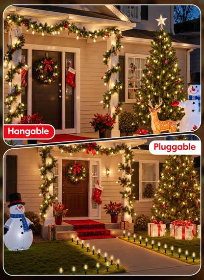 Brightown C9 Christmas Lights Outdoor, 4 Packs Total 103 Ft Christmas Pathway Lights with 80 LED Bulbs and Stakes, Connectable Outdoor Christmas Decorations Yard Walkway Sidewalk Holiday, Warm White
