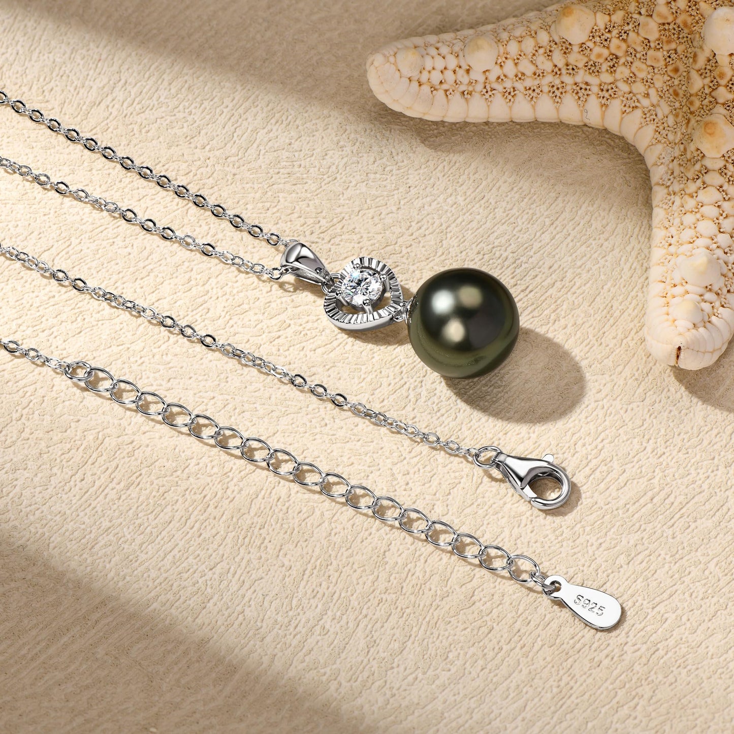 Tahitian Black Pearl Necklaces for Women, 925 Sterling Silver Heart Pearl Pendant Necklace with Moissanite, Birthday Anniversary Jewelry Gifts for Wife Mom