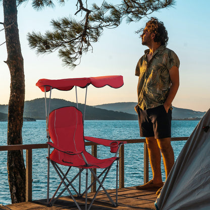 LET'S CAMP Camp Chair with Shade Canopy Folding Camping Recliner Chair with Carry Bag for Outdoor Camping Hiking Beach, Heavy Duty 350 LBS