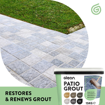 GLEAN Patio Grout | NATURAL | 15kg - 20m² Coverage | Jointing Compound | Brush In Patio Grout For Paving Patios & Block Paving | Self Setting All Weather Application | Ready Mixed