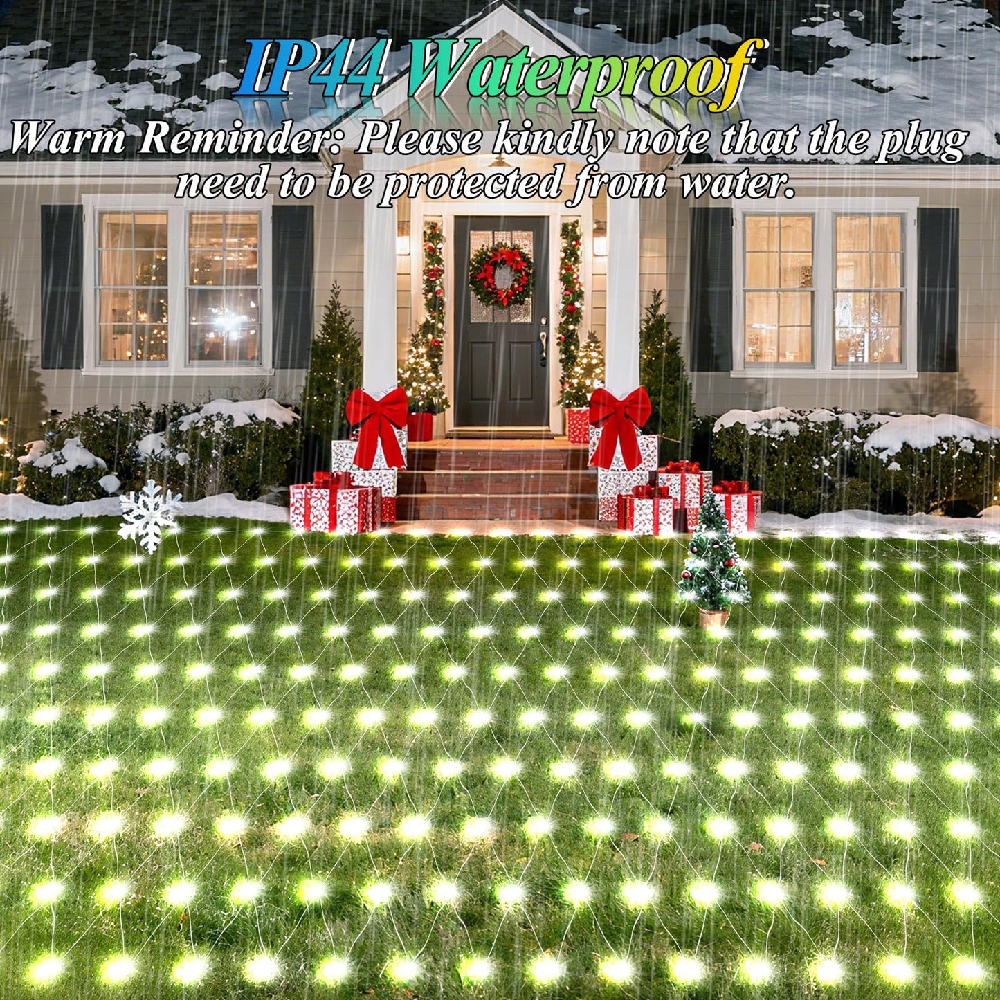 8ft x 8ft Net Lights, 180LED Gazebo Lights Outdoor 8 Modes Timer, Waterproof Connectable Christmas String Lights Clear Wire Plug in for Bushes Patio Pergolas Garden Holiday Party - Cool White
