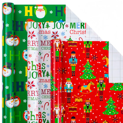 Afucus Nutcracker, Candy Cane, Snowflake Santa Gift Wrapping Paper Roll - Christmas, Holiday, Birthday (17 Inch X 33 Feet)