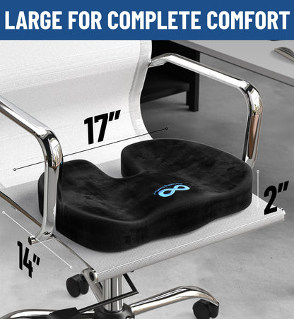 Everlasting Comfort Seat Cushion – Memory Foam Portable Desk Chair Cushion Pad for Office Chair, Car, Travel, Long Sitting, Gaming, Non-Slip Base, Black