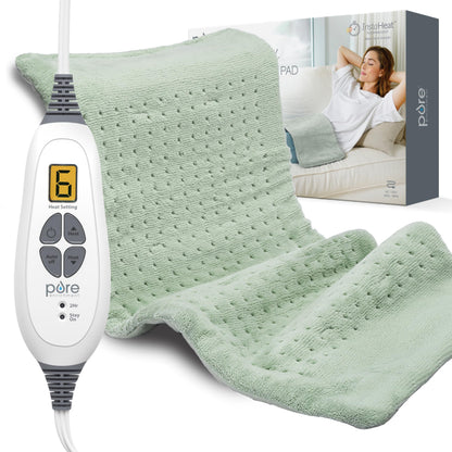 Pure Enrichment PureRelief XL Heating Pad - 12" x 24" Electric Heating Pad for Back Pain & Cramps, 6 Heat Settings, FSA/HSA Eligible, Soft Machine Wash Fabric, Auto-Off & Moist Heat (Zen Green)