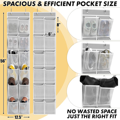 Simple Houseware 24 Pockets - 2PK 12 Large Pockets Over Door Hanging Shoe Organizer, Grey