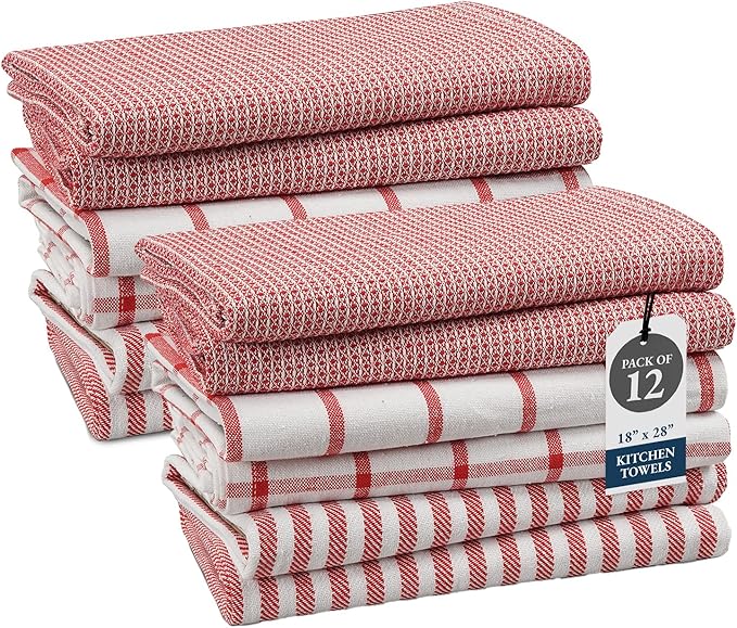LANE LINEN Kitchen Towels Set of 12-100% Cotton, Quick-Drying 18” x 28”