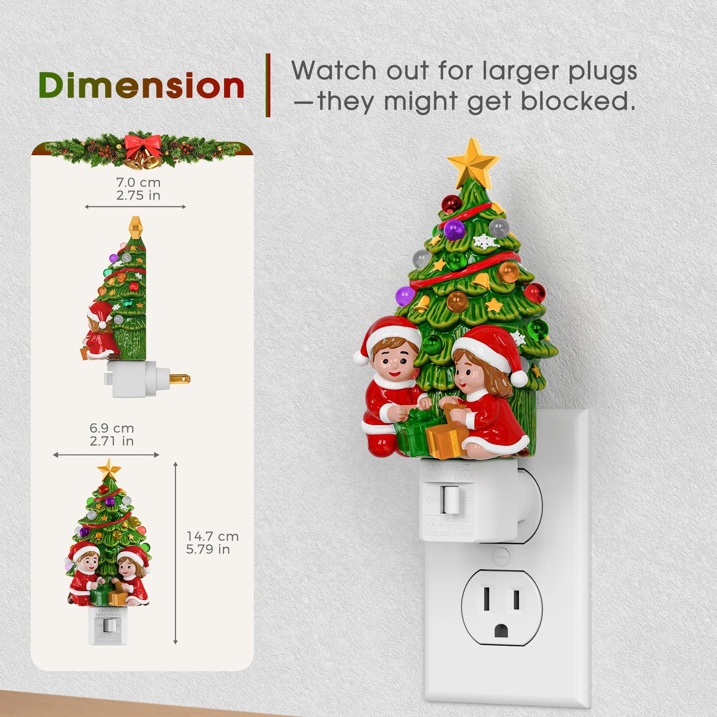 Briignite Christmas Tree Night Lights for Kids[2 Pack], Night Light Plug into Wall 3000K Warm White LED, Gift Box Design Night Light for Children's Room, Nursery, Bedroom, Christmas Decor