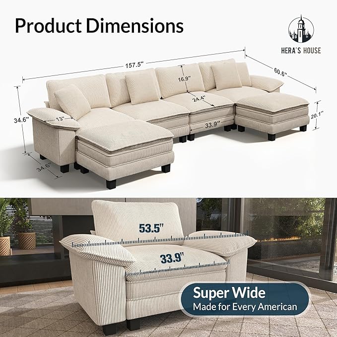 HERA'S HOUSE 158" Modular Sectional Sofa, Oversized U Shaped Couches
