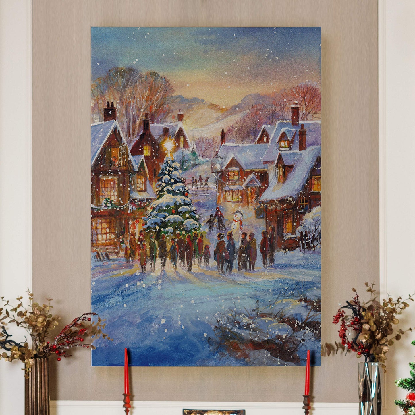 Renditions Gallery Abstract Christmas Art Prints for Home Decor Snowy White Christmas Canvas Wall Hanging Paintings for Bedroom Dining Living Room Office Home Kitchen Wall Decor - 32"X48" LT18