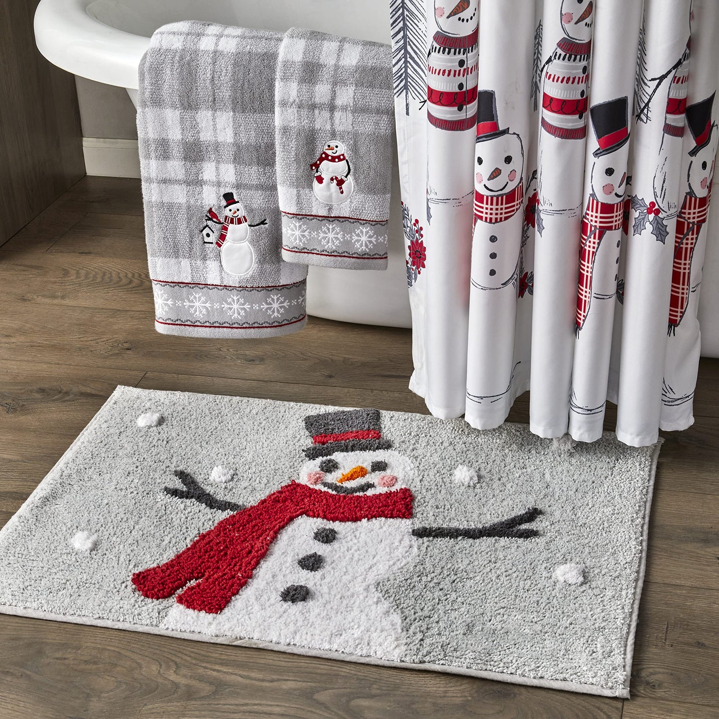 SKL Home Christmas/Winter Whistler Snowman Hand Towel 2pc Set for Bath/Kitchen/Bar & Gift, Gray