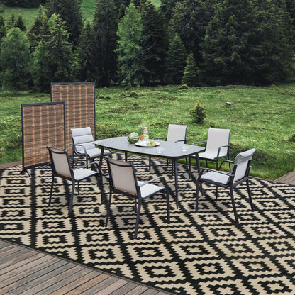 SAND MINE Waterproof Outdoor Rug 10x20 ft, Plastic Reversible Rug, Modern Area Rug, Large Floor Mat for Outdoors, RV, Patio, Backyard, Deck, Picnic, Beach, Camping, Black & Beige
