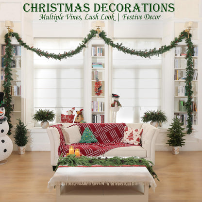 QXXQ 12-Piece Set 24" Artificial Norfolk Pine Branches - Christmas Decorations - Faux Christmas Greenary - Faux Norfolk Pine Stems for DIY Crafts Garland Wreath Home Decor- Free LED String Lights