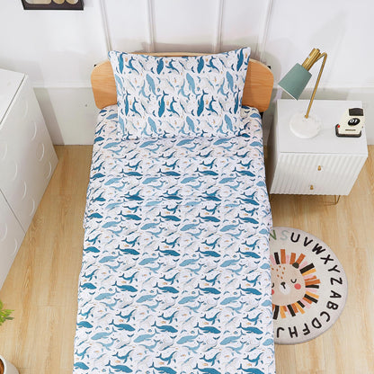 lasoftan Kids Sheet Set Twin Size, Twin Sheet Set with Marine Whales Pattern，Breathable Silky Soft Microfiber Kids Fitted Sheet