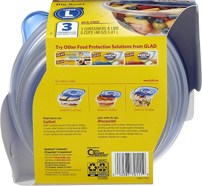Glad Big Bowl Food Storage Containers, Large Round