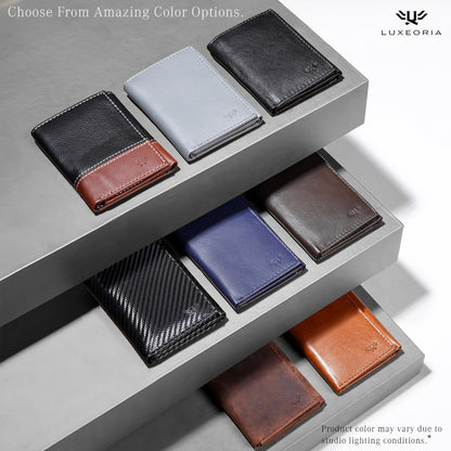 LUXEORIA Leather Wallet for Men, Handcrafted Travel Wallet, Minimalist Mens Slim Trifold Wallet, Anti-Theft RFID Blocking Wallet for Men's, Tri-fold - Black&Brown