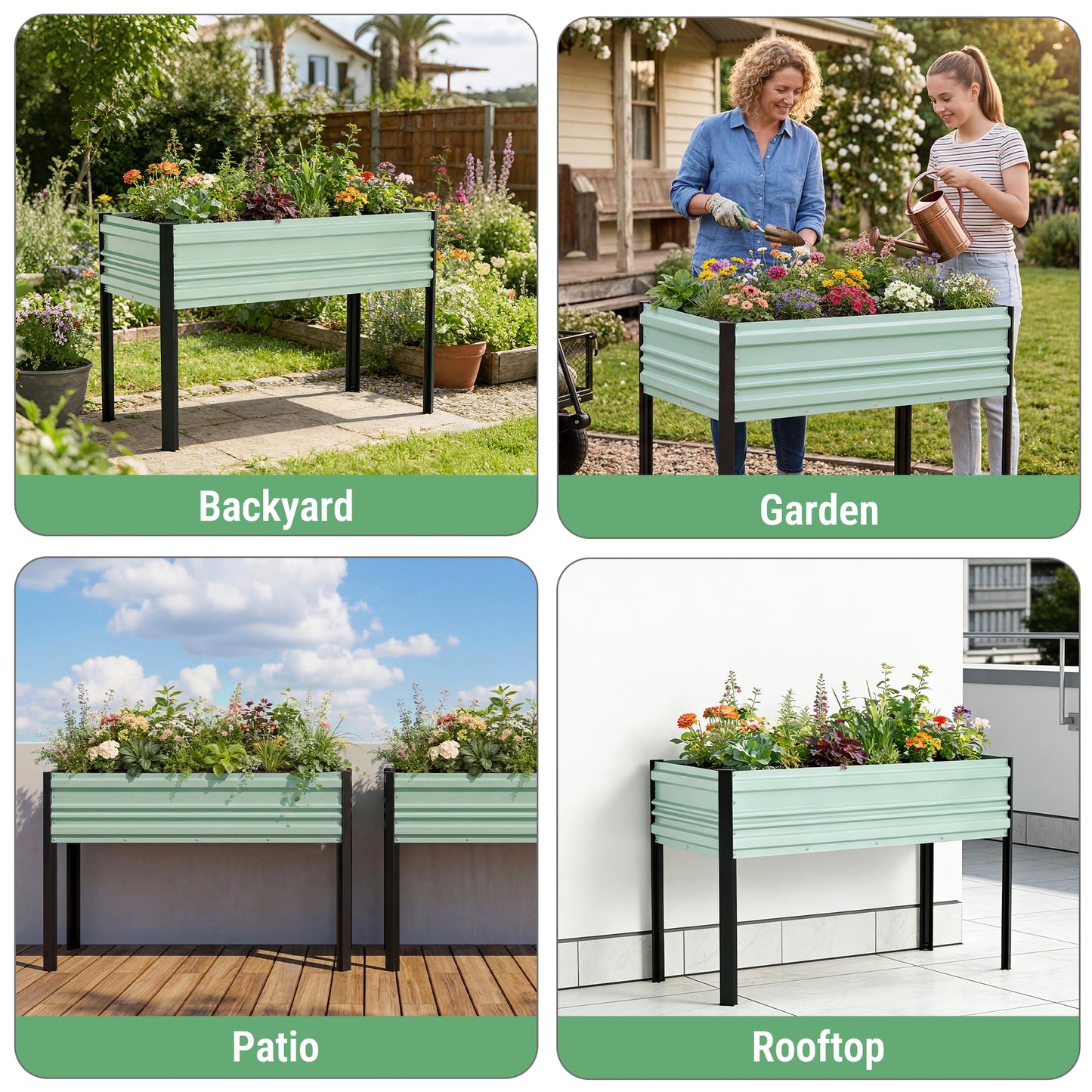 WORKPRO 48x24x32in Outdoor Galvanized Raised Garden Bed with Legs, 600LB Elevated Planter Box for Vegetable, Flowers, Herbs, Light Green