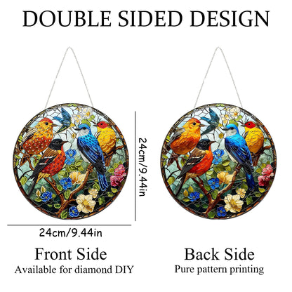 DIY Diamond Art Painting Wreath Kits，Special Shaped Rhinestone Hanging Ornament Diamond Art Window Pendants for Gift Home Garden Wall Hanging Kits,Double Sided (Bird-1)
