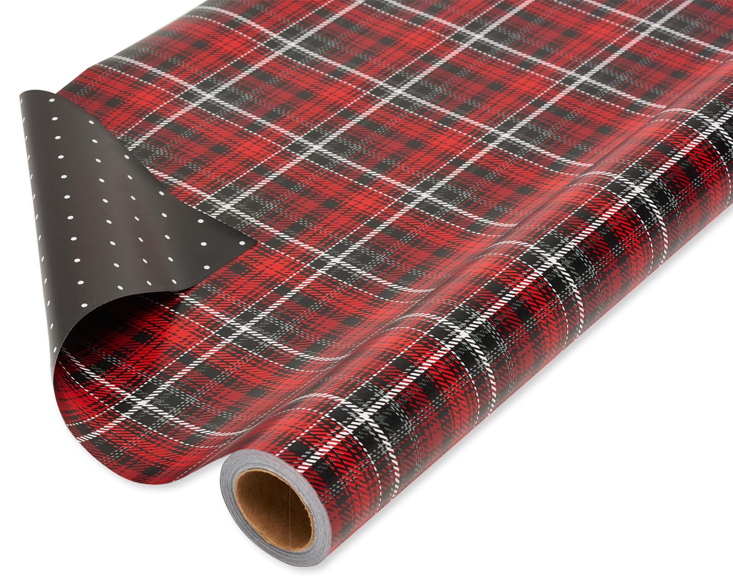 American Greetings Jumbo Reversible Wrapping Paper Roll for Christmas, Red and Black Holiday Gift Wrap (175 sq. ft., 1 Extra Large Roll-30 in. x 70 ft.) Polka Dots and Plaid
