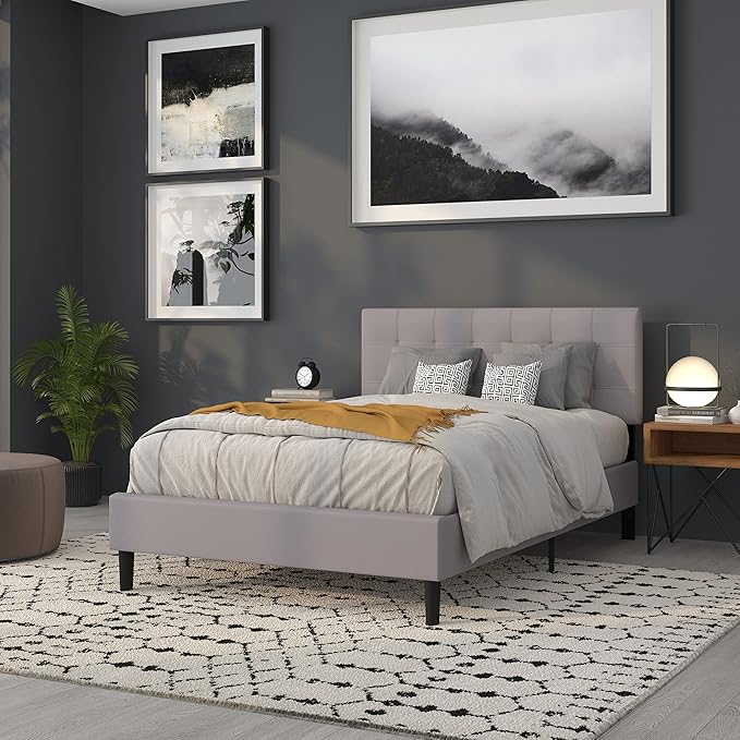 Flash Furniture Bedford Tufted Upholstered Full Size Headboard in Light Gray